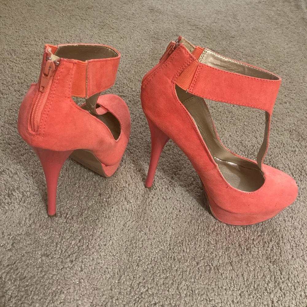 Charlotte Russe peach suede platform stilettos